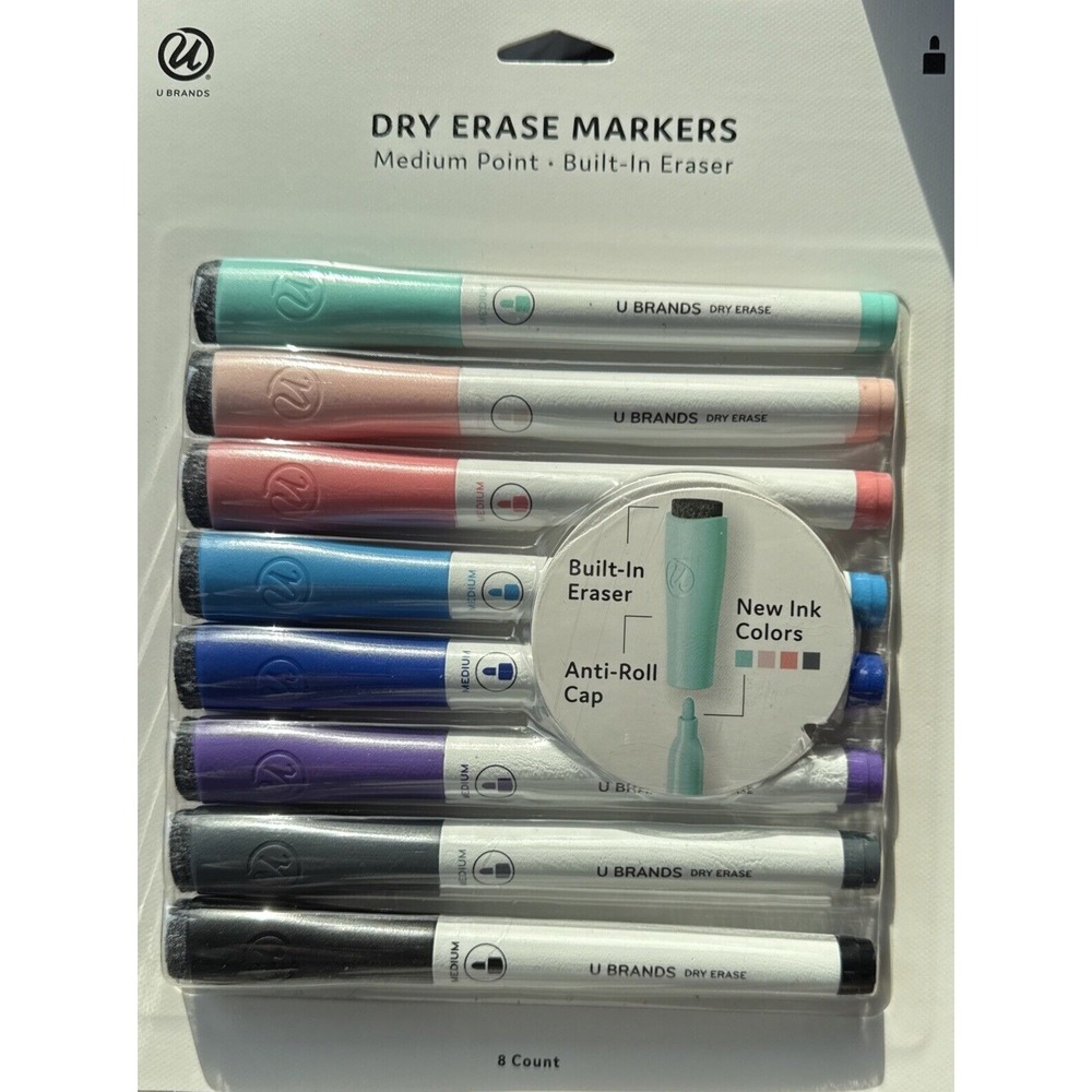U Brands Low Odor Dry Erase Markers, Medium‎ Point, Assorted Colors, 8 Count  B2
